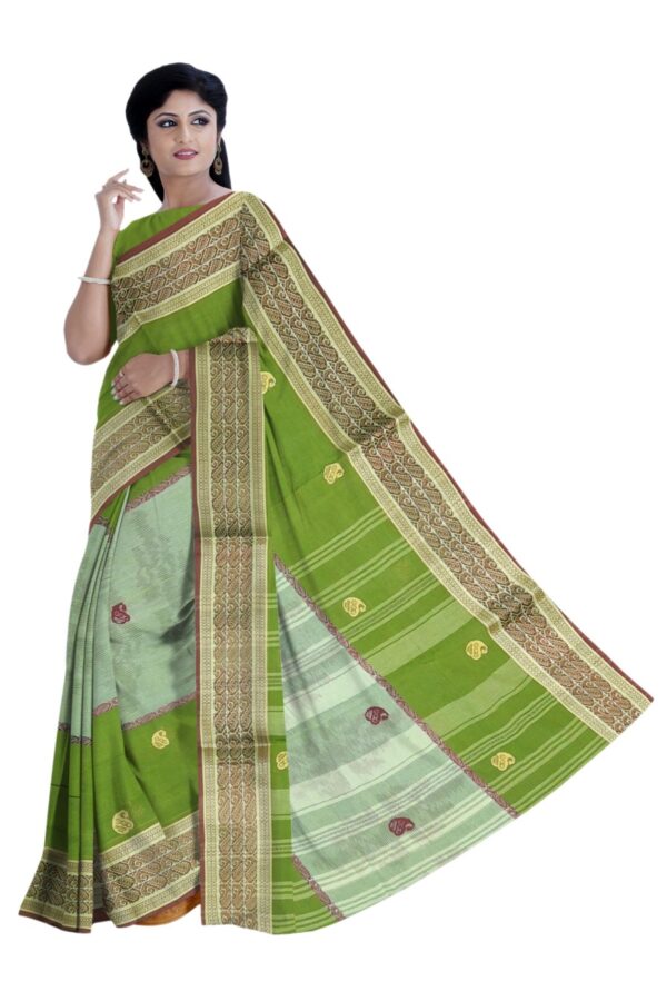 Light Green Tant Saree; Cotton - Image 2