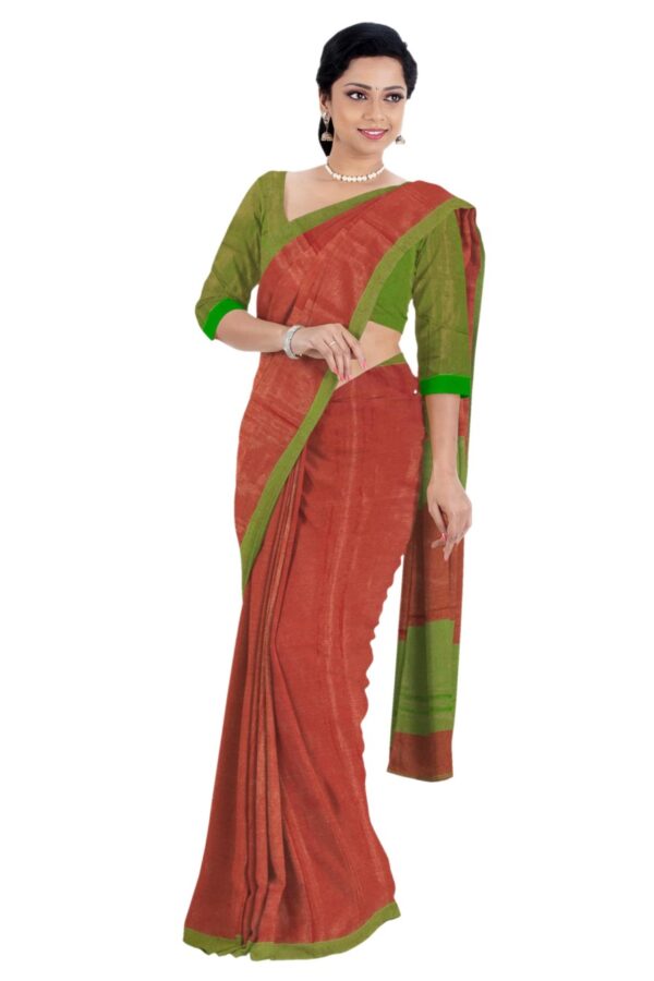 Red & Green Saree - Tissue - Image 2