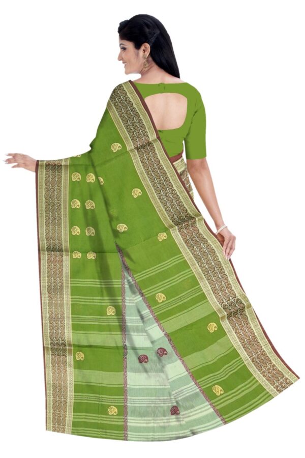 Light Green Tant Saree; Cotton - Image 5