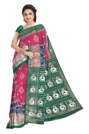 Pink & Bottle Green Silk Saree