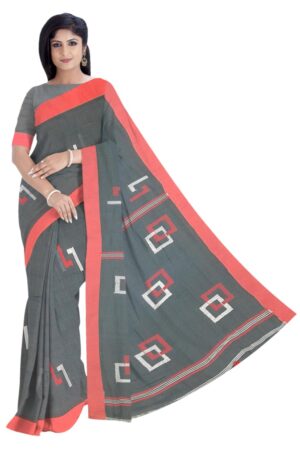 Black - Red Khadi Cotton Saree