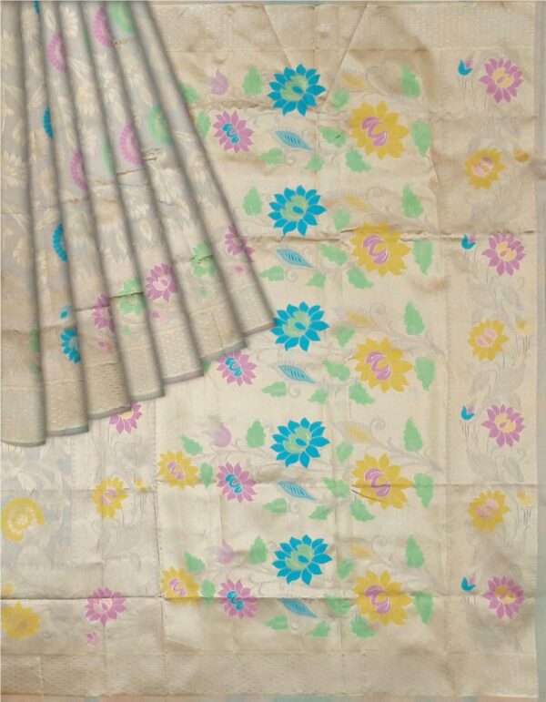 Light Yellow Pashmina Silk Saree - Image 6
