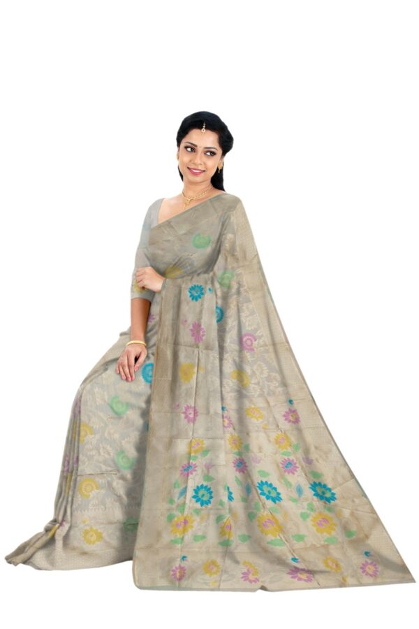 Light Yellow Pashmina Silk Saree - Image 5