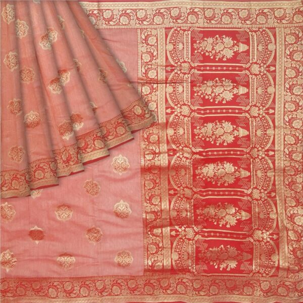 Light Peach & Red Silk Saree - Image 6