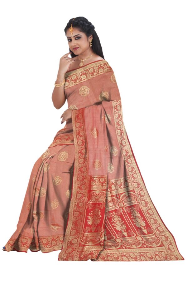 Light Peach & Red Silk Saree - Image 4