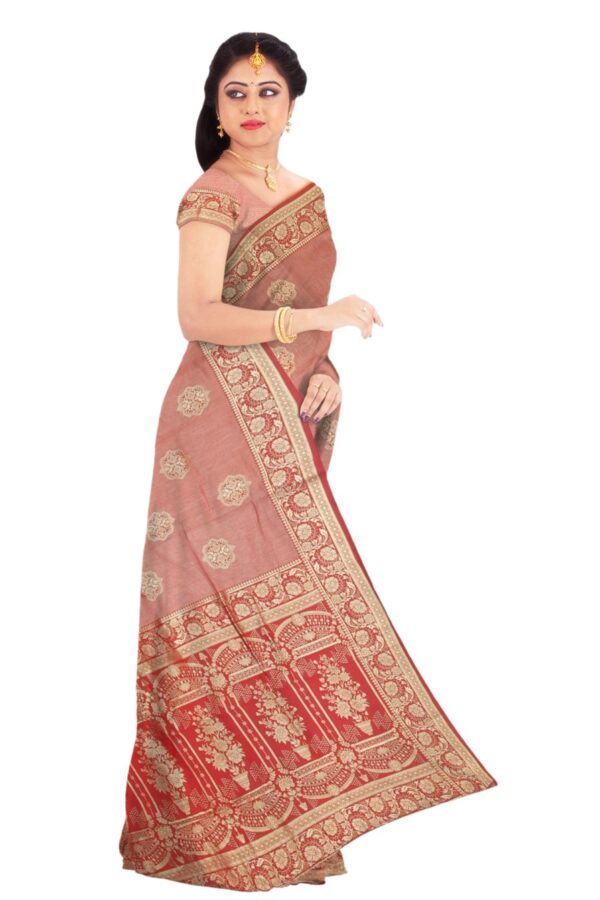 Light Peach & Red Silk Saree - Image 3