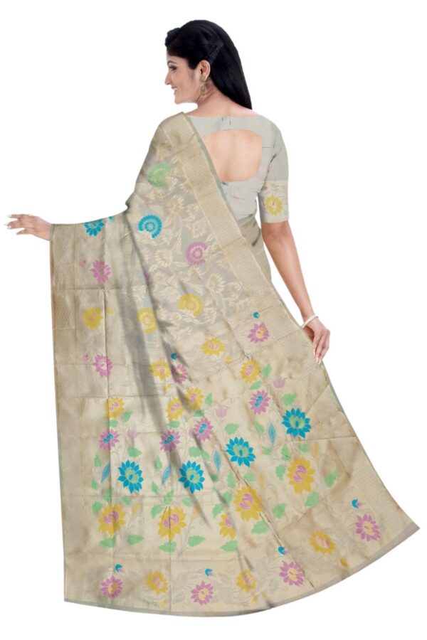 Light Yellow Pashmina Silk Saree - Image 2