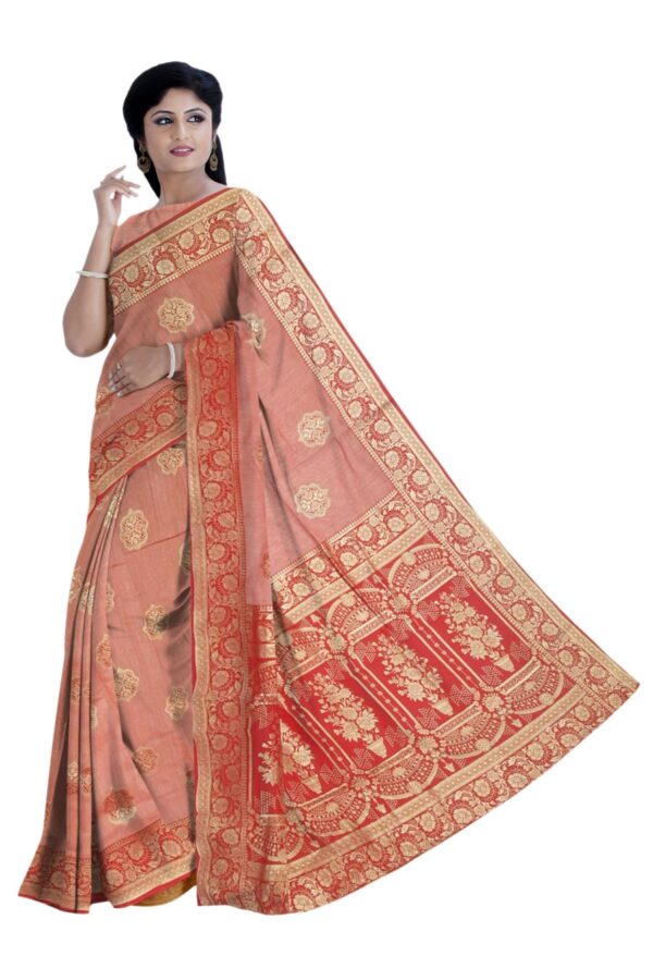 Light Peach & Red Silk Saree - Image 2