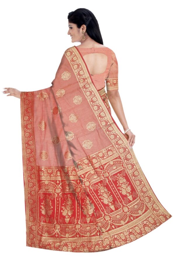 Light Peach & Red Silk Saree - Image 5