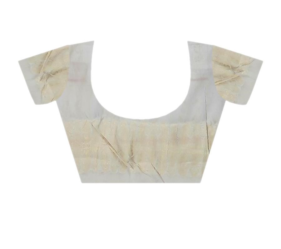 Cream White & Red Silk Saree - Image 7