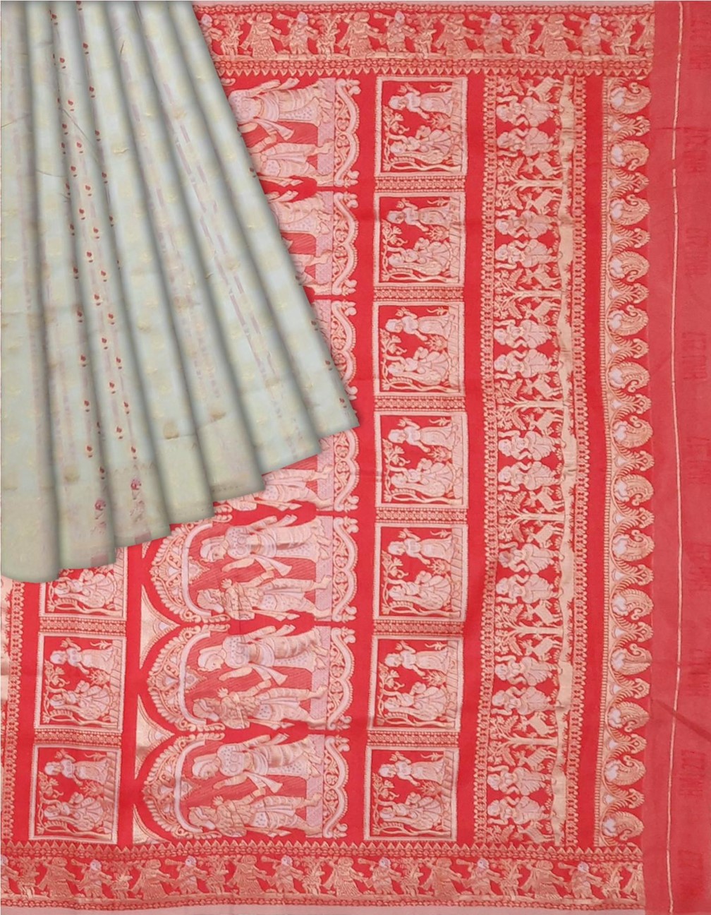 Cream White & Red Silk Saree - Image 6