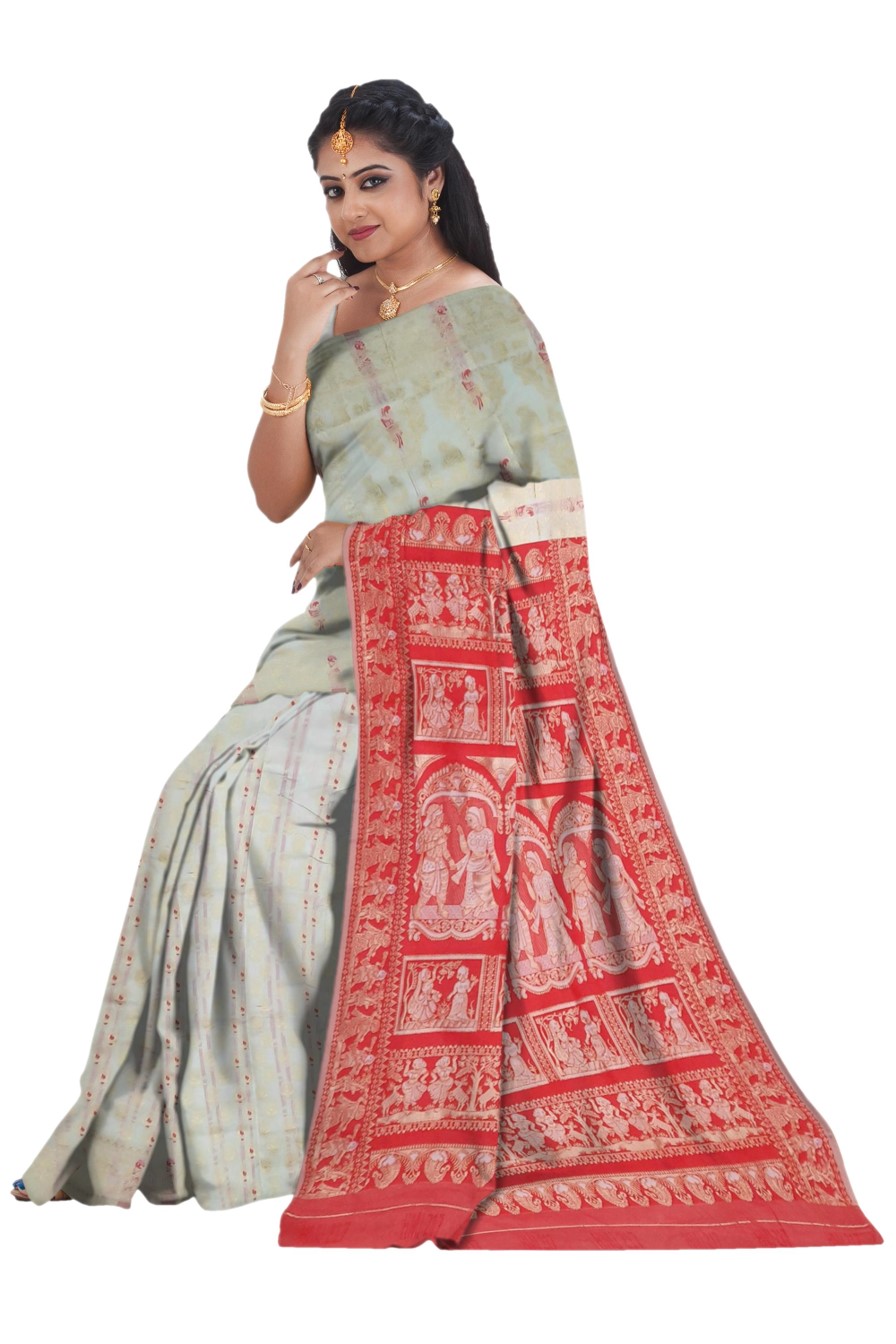 Cream White & Red Silk Saree - Image 5