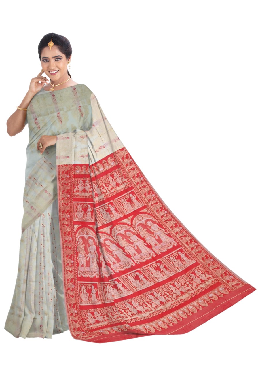 Cream White & Red Silk Saree - Image 3