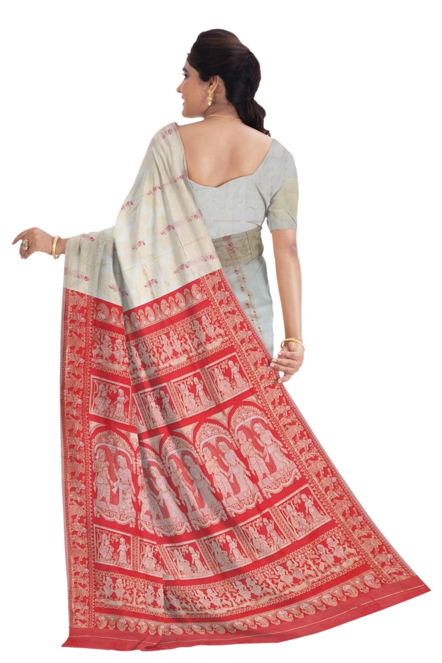 Cream White & Red Silk Saree - Image 2