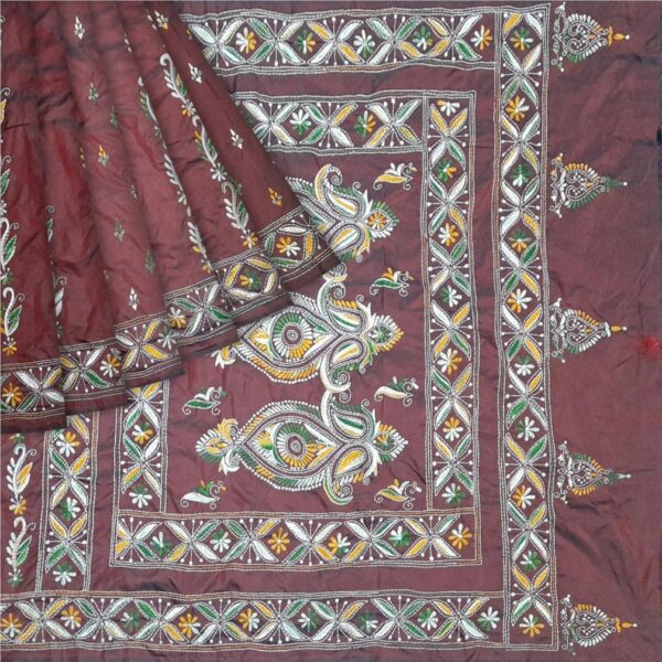 Dark Maroon Silk Saree - Hand Embroidery - Image 6