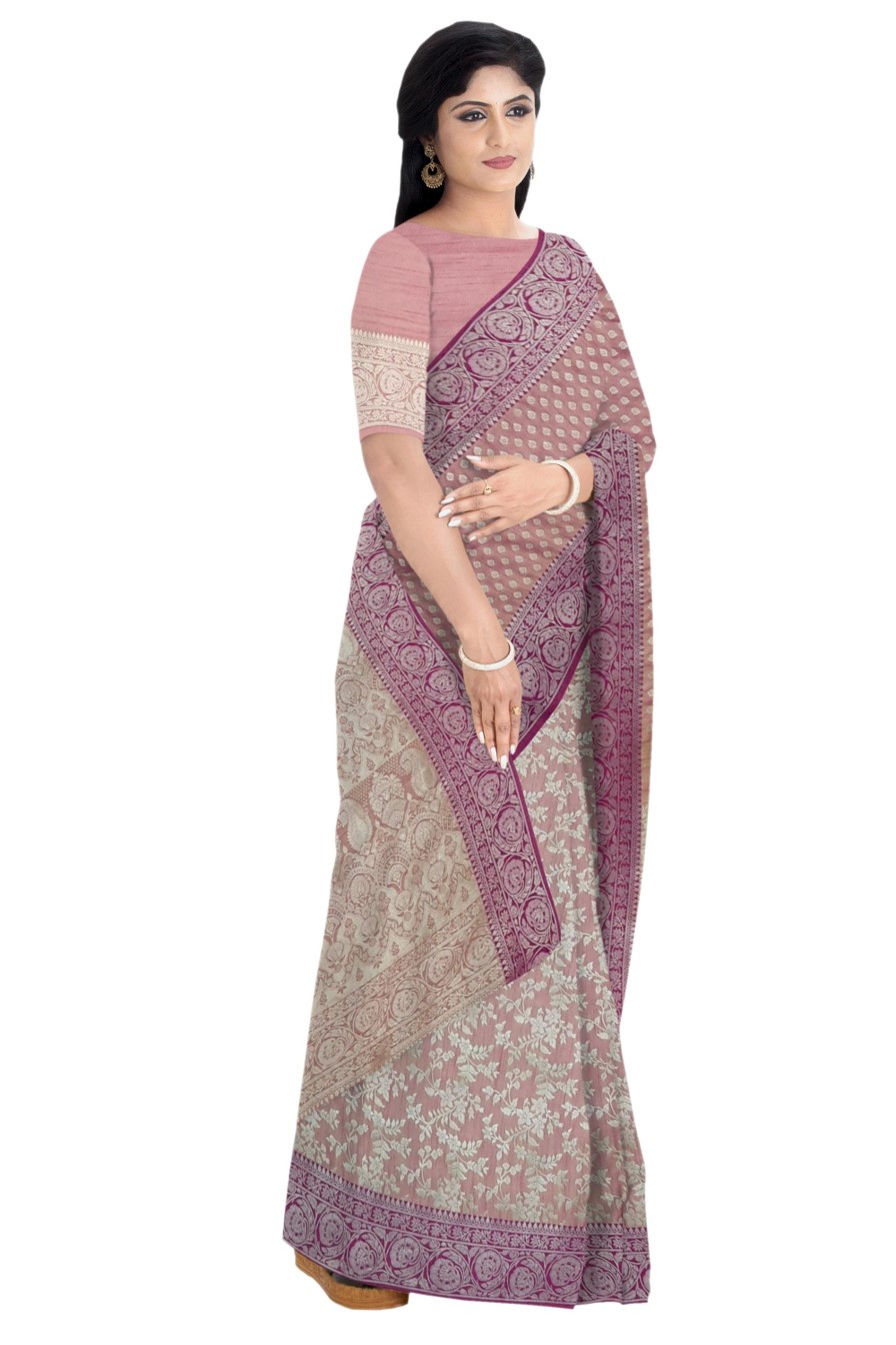 Pink & Peach Silk Saree - Image 4
