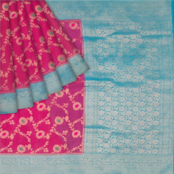 Pink - Blue Khaddi Saree - Image 6