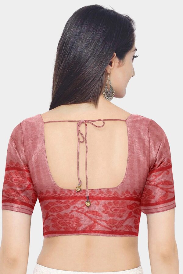 White - Red Khadi Cotton Saree - Image 6