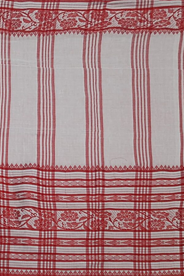 White - Red Khadi Cotton Saree - Image 5