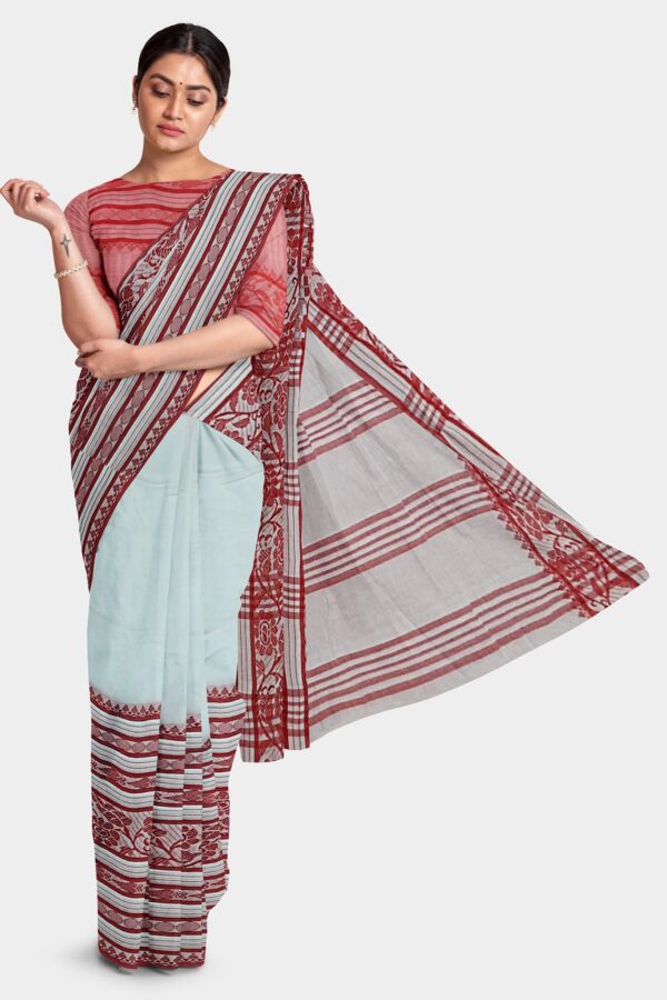 White - Red Khadi Cotton Saree