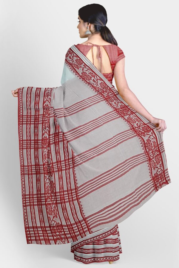 White - Red Khadi Cotton Saree - Image 4