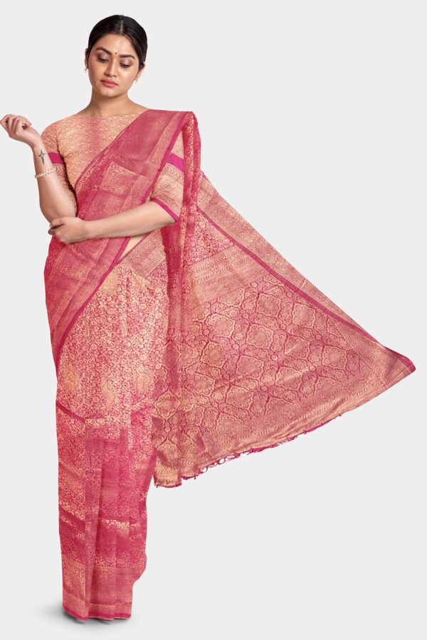 Pinkish Red Mulberry Silk Saree - Image 3