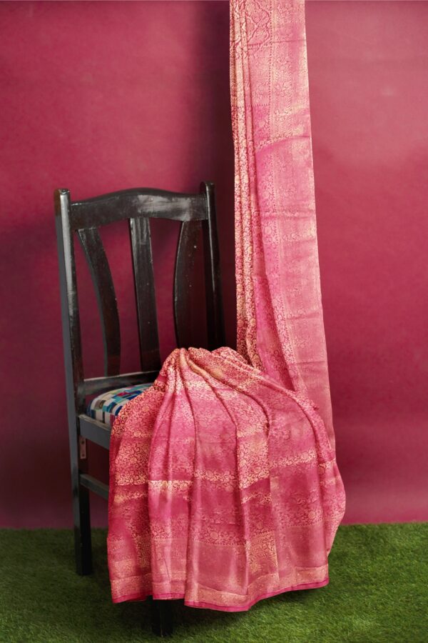 Pinkish Red Mulberry Silk Saree - Image 2