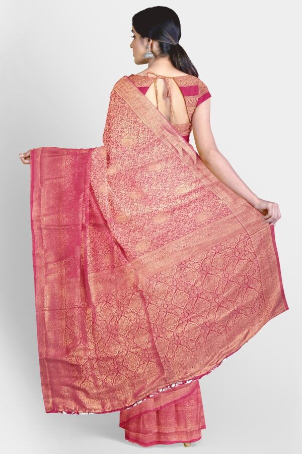 Pinkish Red Mulberry Silk Saree - Image 4