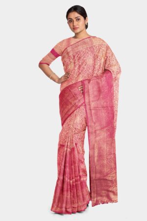 Pinkish Red Mulberry Silk Saree
