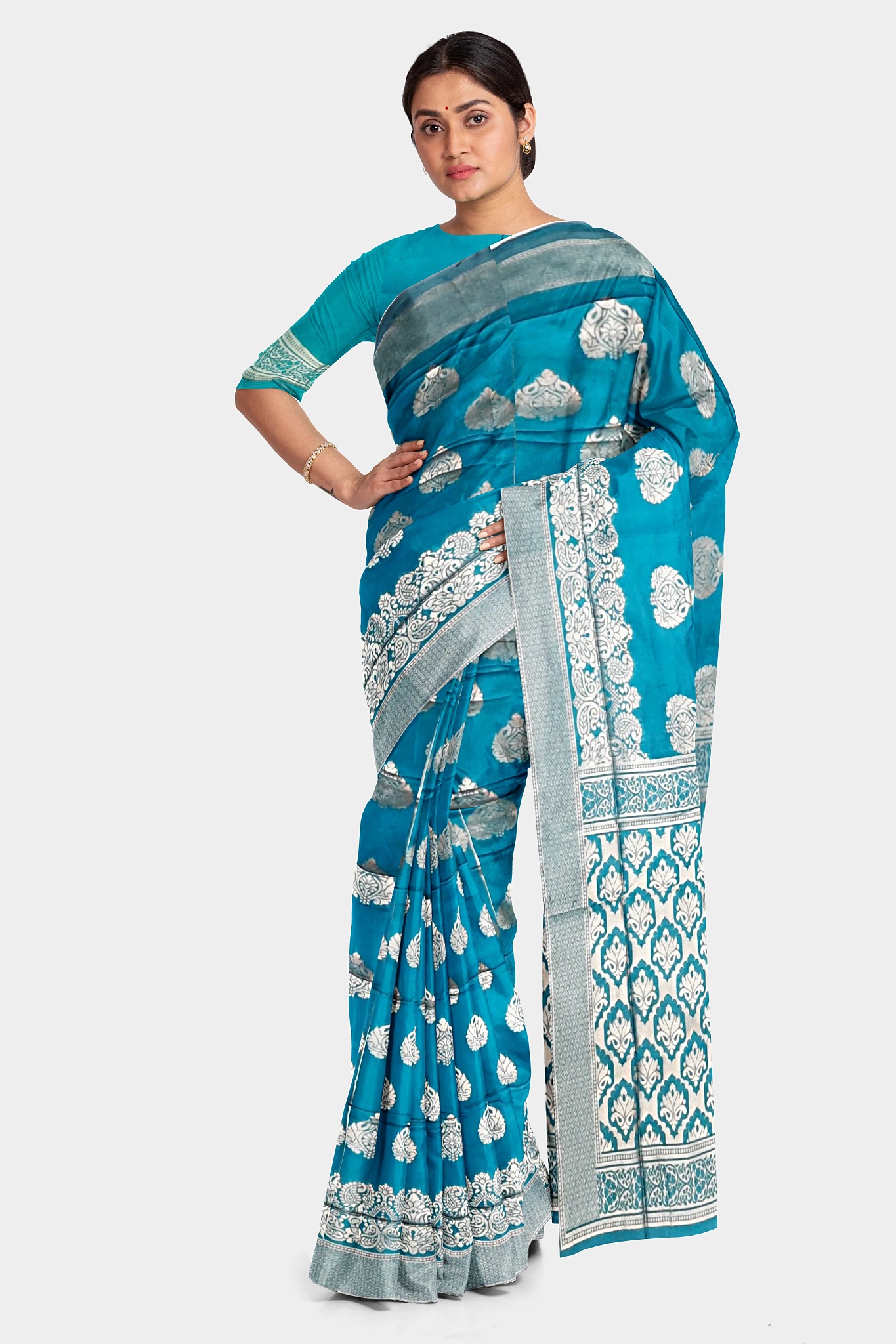 Mayurkanthi Blue Opara Silk Saree - Image 3