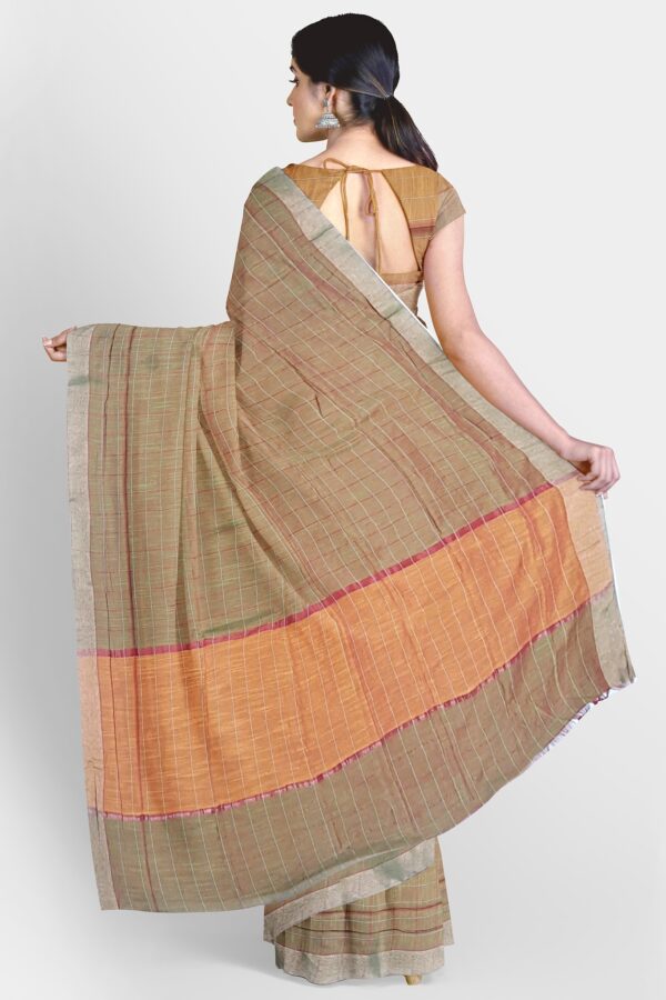 Grey & Yellow Cotton Saree - Image 4