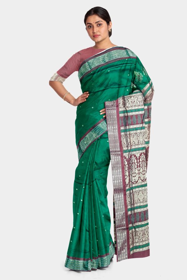Elegant Green Bomkai Silk Saree - Image 3