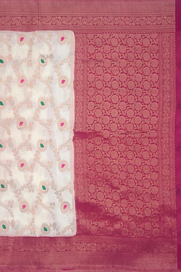 Cream Coloured Georgette (Khaddi) Saree - Image 5