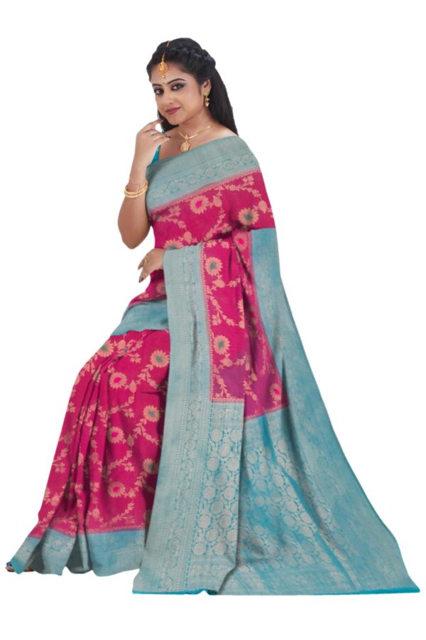 Pink - Blue Khaddi Saree - Image 5