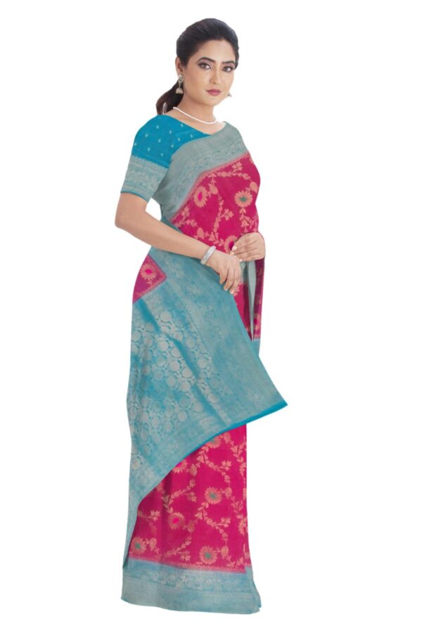 Pink - Blue Khaddi Saree - Image 4