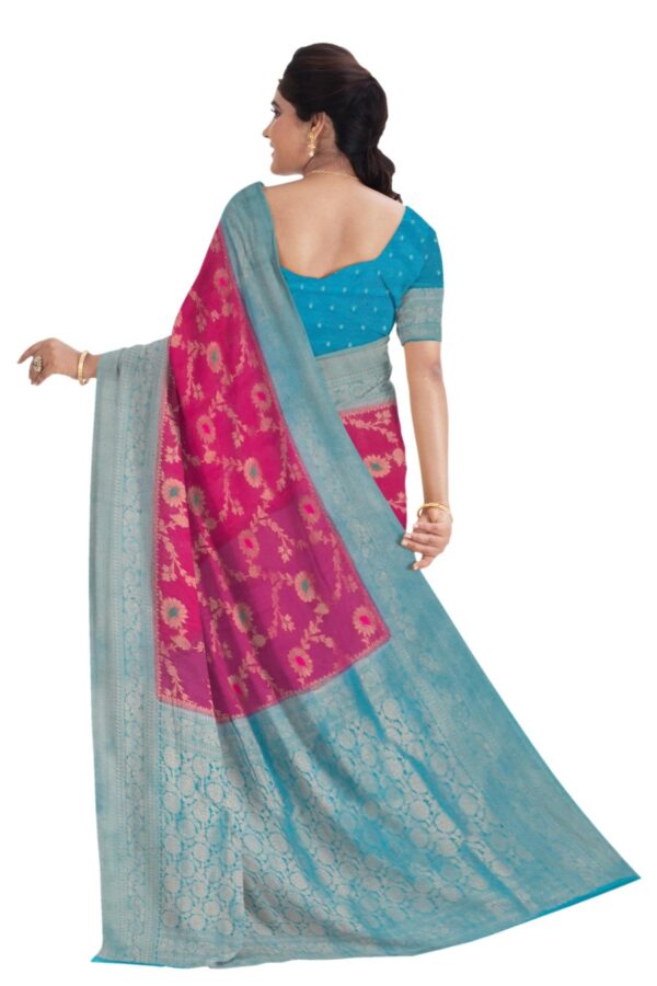 Pink - Blue Khaddi Saree - Image 3
