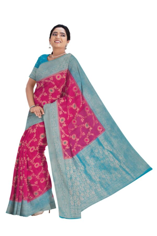 Pink - Blue Khaddi Saree - Image 2