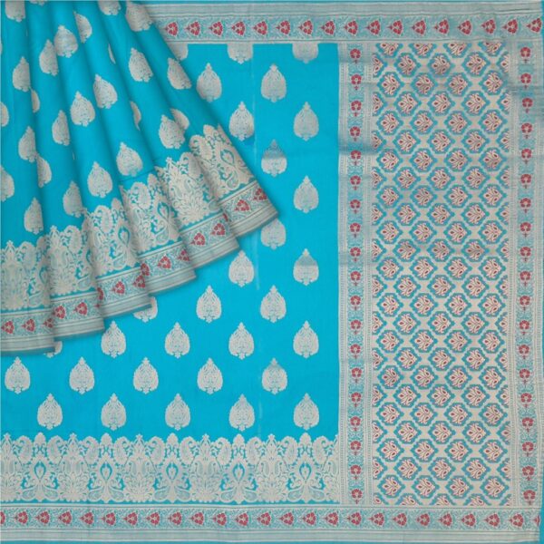 Blue & Silver Silk Saree - Image 5