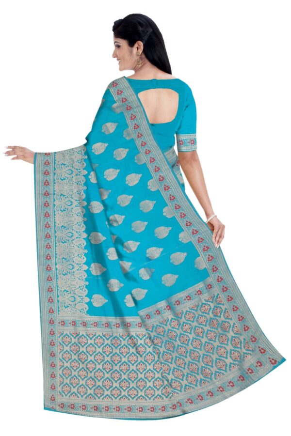Blue & Silver Silk Saree - Image 4