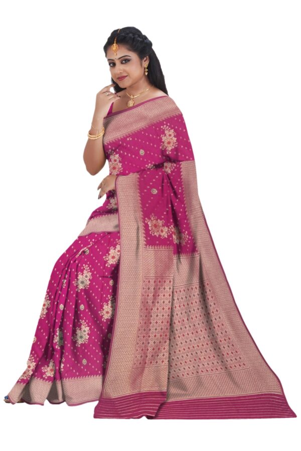 Magenta & Gold Silk Saree - Image 4