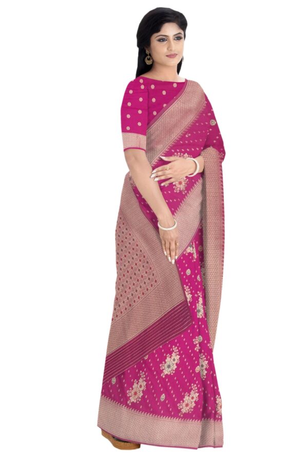 Magenta & Gold Silk Saree - Image 2