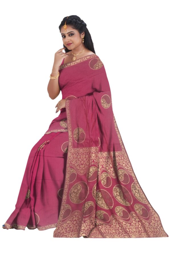 Magenta & Gold Silk Saree - Image 4