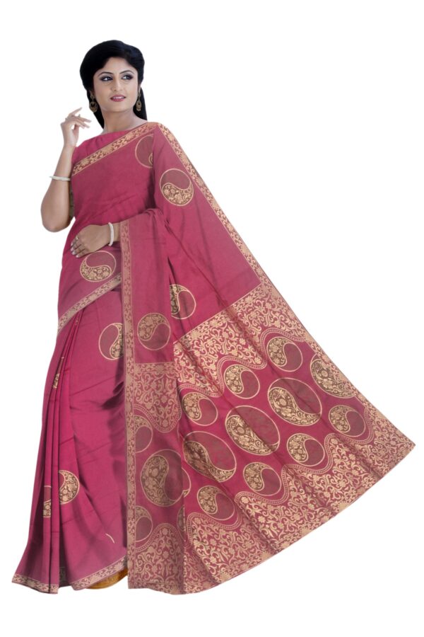 Magenta & Gold Silk Saree - Image 2