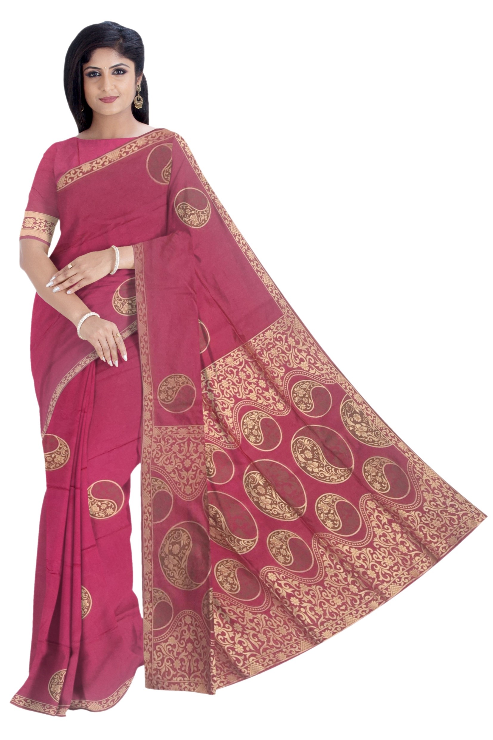 Magenta & Gold Silk Saree