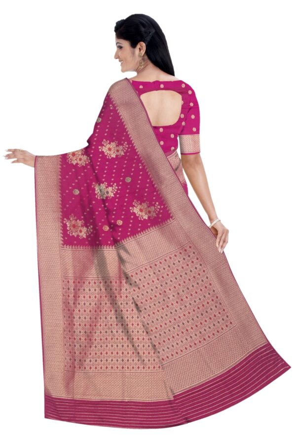 Magenta & Gold Silk Saree - Image 3