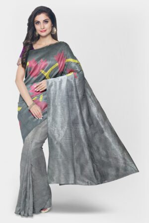 Steel Grey Matka Muslin Saree