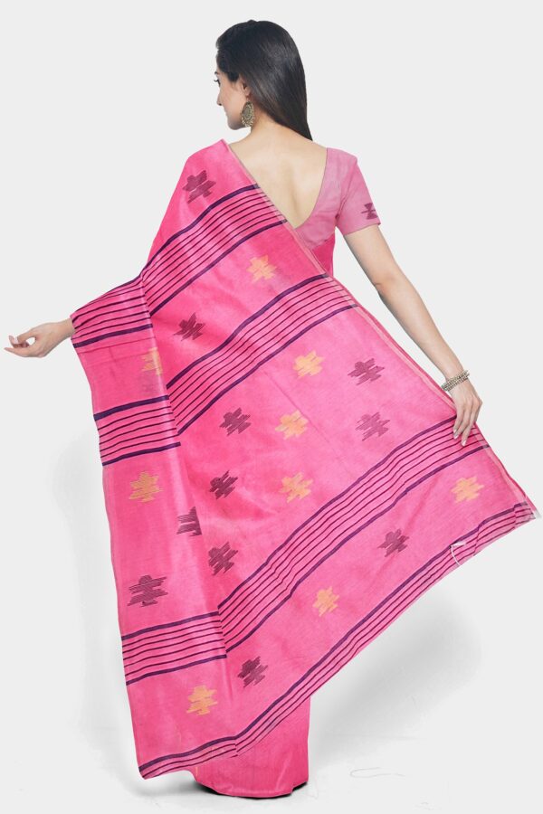 Pink Cotton Handloom Saree - Image 3