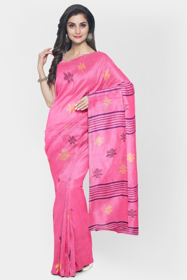 Pink Cotton Handloom Saree - Image 2