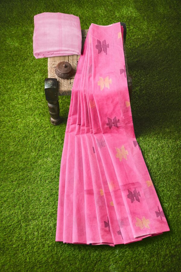 Pink Cotton Handloom Saree - Image 6