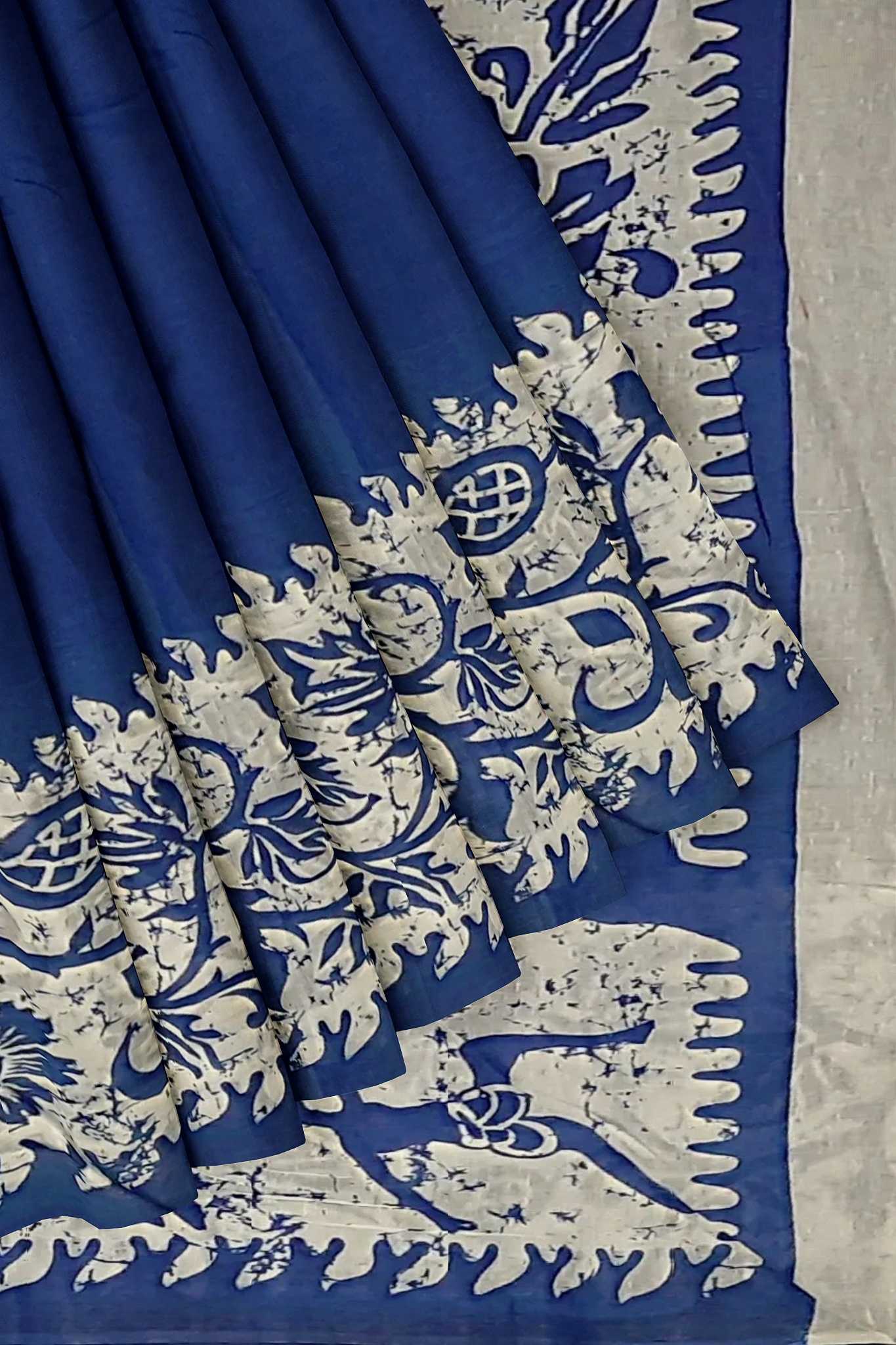 Blue - Silver Cotton Saree - Image 4